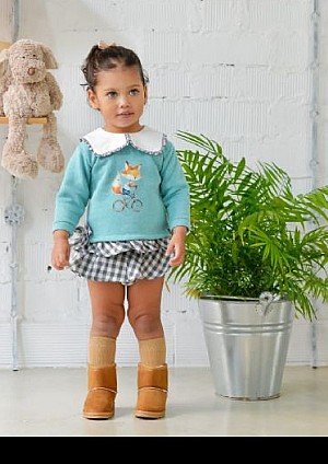 Conjunto de niña en color verde con un zorro.Pequeños Piratas.