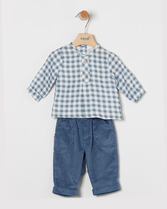 Conjunto de niño con cuadros en color azul.Coco-acqua.