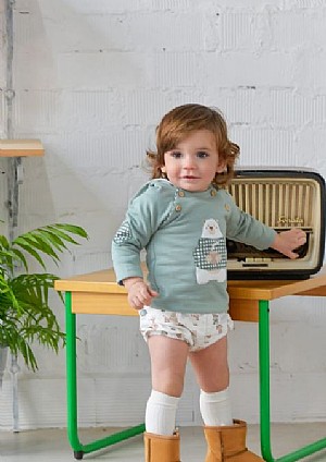 Conjunto de niño en color verde con un oso.Pequeños Piratas.