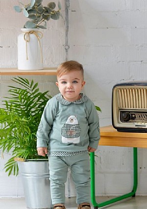 Conjunto de niño largo en color verde con un oso.Pequeños Piratas.