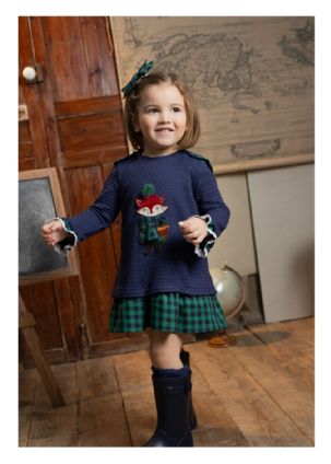 Vestido en color azul marino con un zorro.Basmarti.