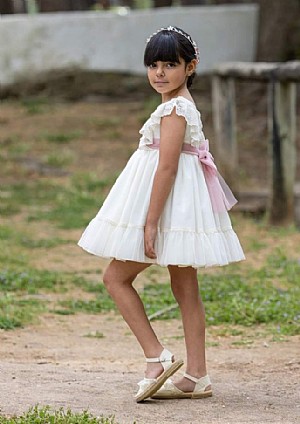 Vestido de ceremonia con lazo en color rosa.Abuela Tata-