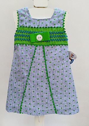 Vestido de lino con rayas en colores azul y verde.Yoedu