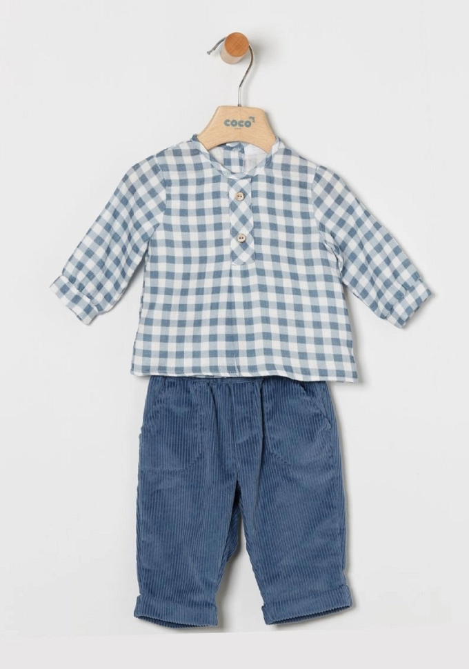 Conjunto de niño con pantalón largo en color azul.Coco-acqua.