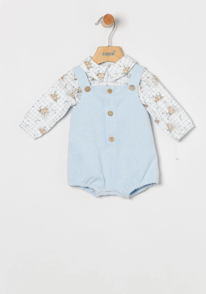 Conjunto de niño con peto en color azul.Coco-acqua.