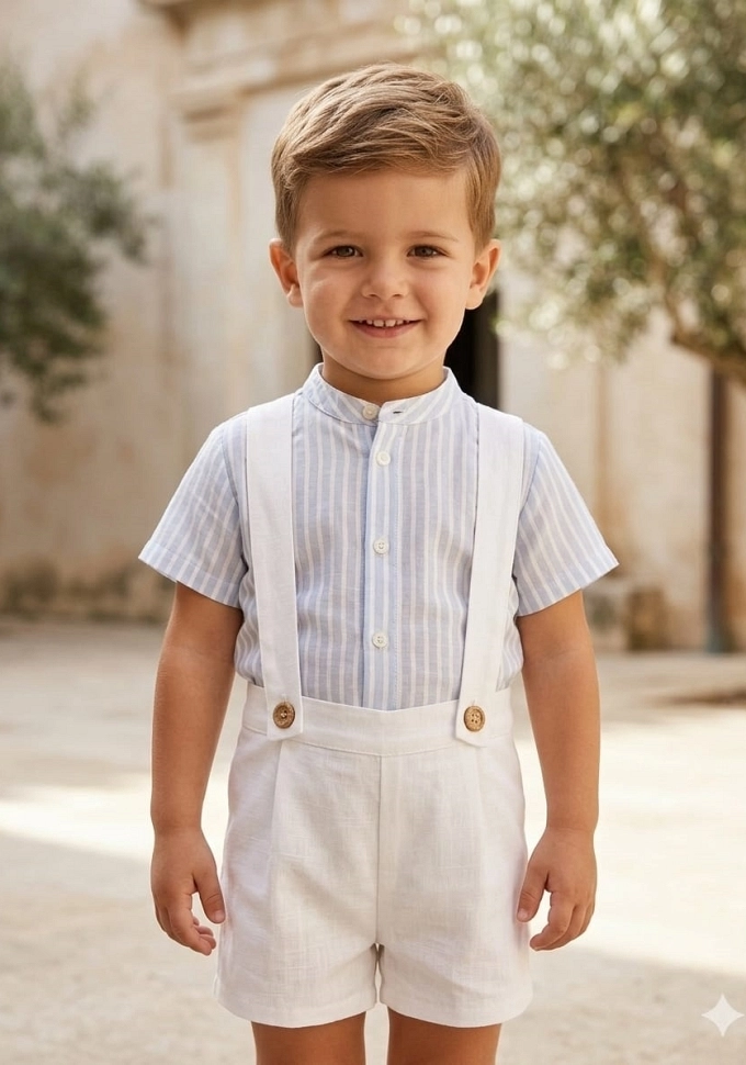 Conjunto de niño con tirantes  en color blanco.