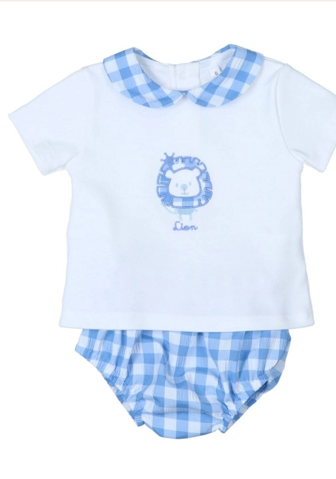 Conjunto de niño con un león en color azul.