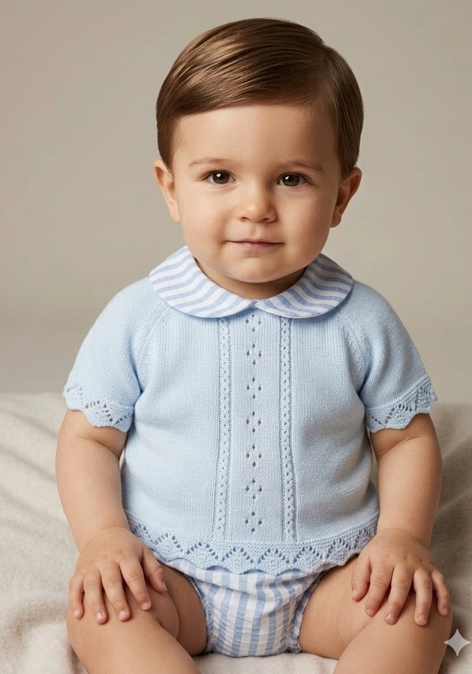 Conjunto de punto de niño en color azul.