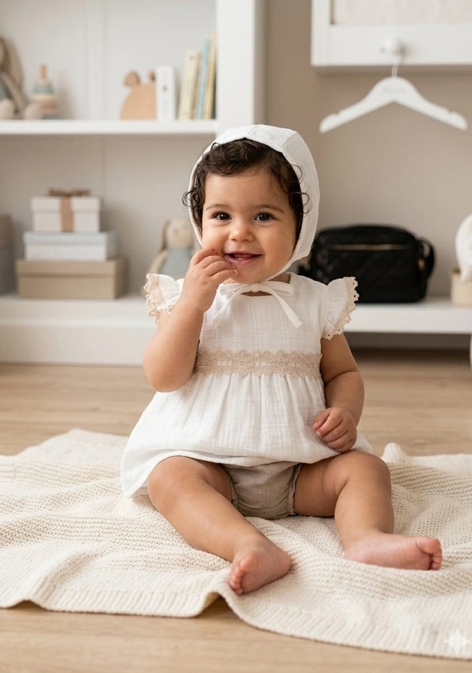 Jesusito con capota en color crudo.