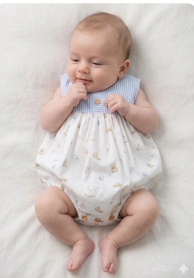 Ranita bebé en color azul con caballitos.